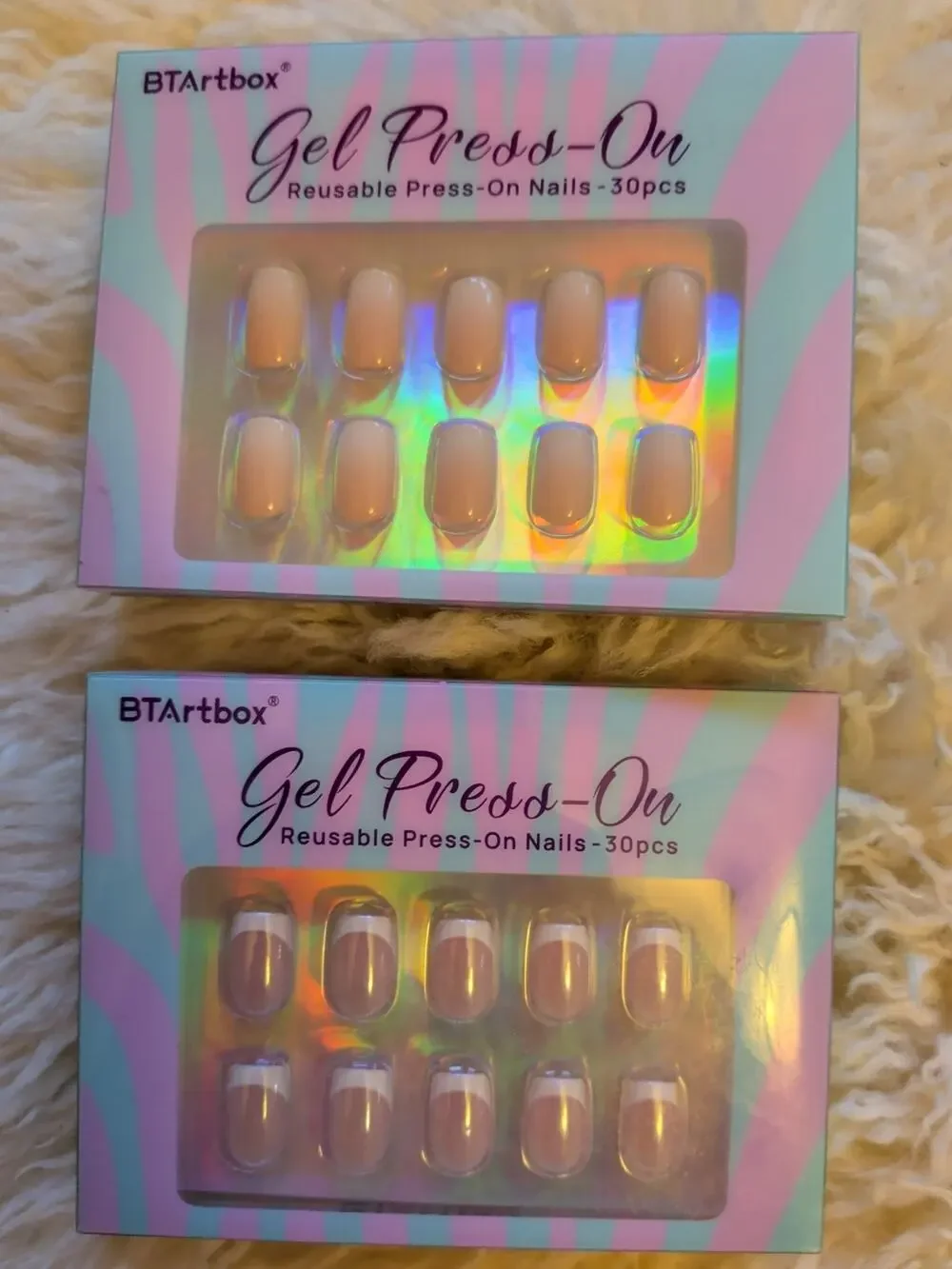 2 Boxes BTArtbox Gel Press-On Nails Beige Ombre Square Medium Reusable French